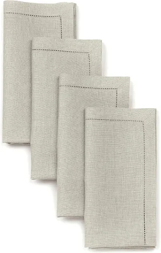 D'Moksha Homes - Servilletas de tela - 20 x 20 pulgadas - Color natural - Juego de 4 servilletas de lino 100 % puro con vainica, lavables, para