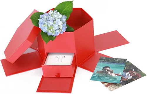 Miniatura 5 de USA-SALES UNIKPACKAGING - Caja de regalo de flores con forma hexagonal de alta calidad, con cajón, tamaño 9.5 x 8.3 x 6.1 pulgadas, para arreglos