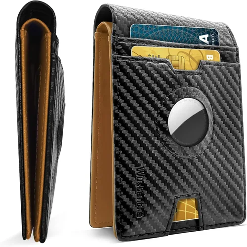 Wustentre AirTag - Billetera delgada para hombre con soporte para Airtag, billetera minimalista de bloqueo de AirTag para hombre, billetera de