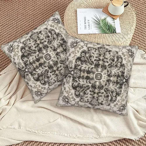 Miniatura 6 de Juego de 2 fundas de almohada bohemias de 16 x 16 pulgadas, color negro y marrón, fundas de almohada con patrón de alfombra étnica rústica, fundas
