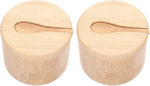 Miniatura 8 de Bamboo Big Dipper - Bodega de sal grande con cuchara y tapa giratoria magnética, caja de almacenamiento de 10 onzas