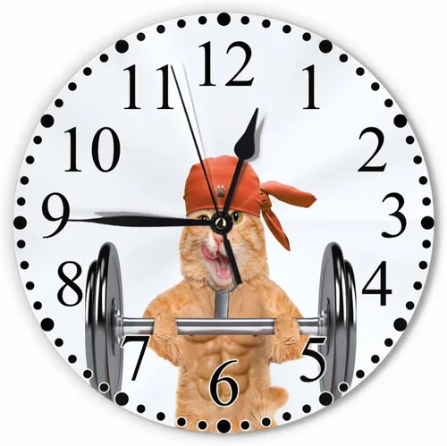 Reloj de pared de gato de fitness de 10 pulgadas, funciona con pilas, reloj de mancuernas grandes y pesado, silencioso, sin tictac, relojes modernos