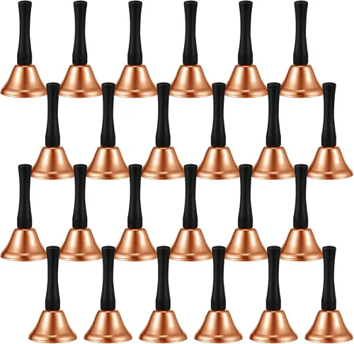 Miniatura 9 de 24 campanas de mano de acero plateado, mango de madera negra, campanas de metal diatónico, percusión musical (dorado)