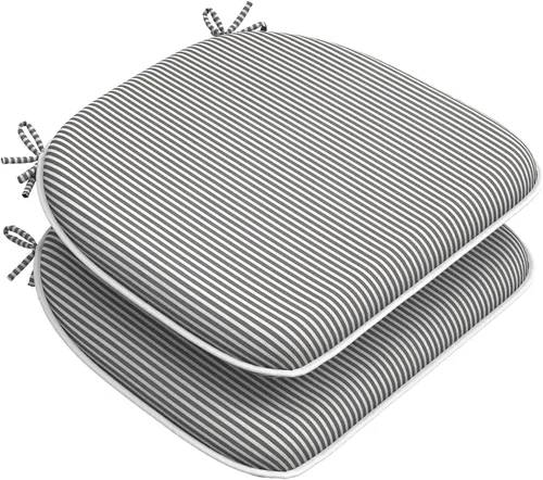 Miniatura 30 de DYTXIII Juego de 2 cojines para sillas de exterior con lazos, almohadillas repelentes al agua para sillas de patio de 17 x 16 pulgadas para muebles