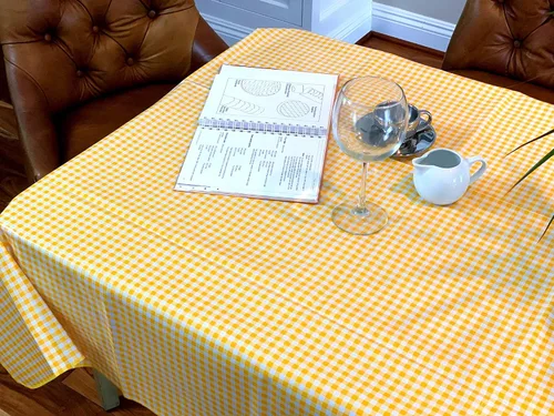 Miniatura 6 de Alux - Mantel de tela de hule a cuadros, amarillo, vinilo de plástico PVC, mantel de plástico, mantel de hule mexicano (círculo de 55 pulgadas)