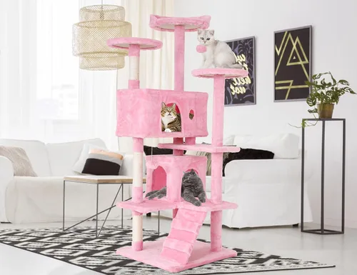 Miniatura 12 de Árbol para gatos de varios niveles de 54 pulgadas de alto, muebles con 3 postes rascadores, 3 plataformas de soporte, 2 condominios, torre con Gris