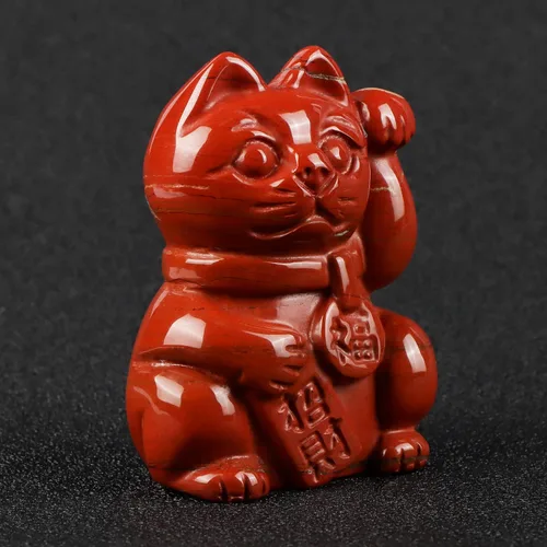 Miniatura 8 de Artistone Figura coleccionable de cristal de jaspe rojo Maneki Neko Money Feng Shui Fortune Lucky Cat Escultura de piedras preciosas para atraer