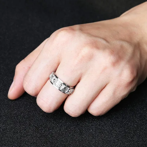 Miniatura 4 de Anillo de boda HZMAN de acero inoxidable, con mantra budista tibetano Om Mani Padme Hum, de 8MM