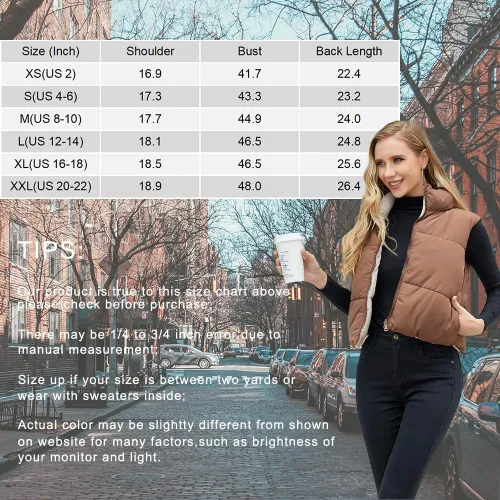 Miniatura 7 de AJUVEN Chaleco corto de invierno para mujer, ligero, reversible, cálido, chaleco acolchado, chaleco acolchado