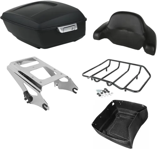 Miniatura 24 de TCMT Caja de maletero King para motocicleta con respaldo y montaje para dos personas, compatible con Harley 2009-2013 Touring Road Street Electra