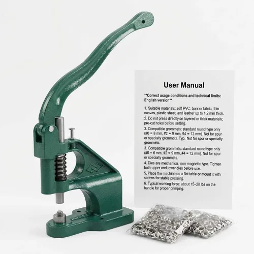 Miniatura 7 de QWORK - Kit de herramientas de perforación de ojales resistentes con 3 troqueles y 1500 ojales plateados