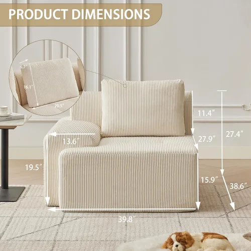 Miniatura 2 de Modular Sectional Sofa with Movable Ottoman, 1 Seat Deep Seat Couch with 1 Pillow, Comfy Cloud Sectional Sofa for Living Room, Bedroom and Apartment