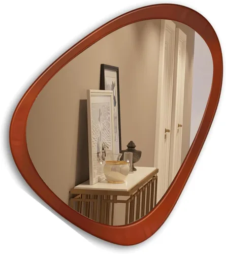Espejo de pared de madera irregular de 28 x 22 pulgadas, espejo decorativo abstracto asimétrico para sala de estar, dormitorio, entrada, baño