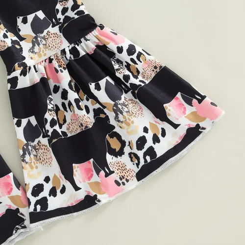 Miniatura 49 de fhutpw Conjunto de camiseta de manga corta con estampado de vaca y pantalones acampanados de dibujos animados para niñas