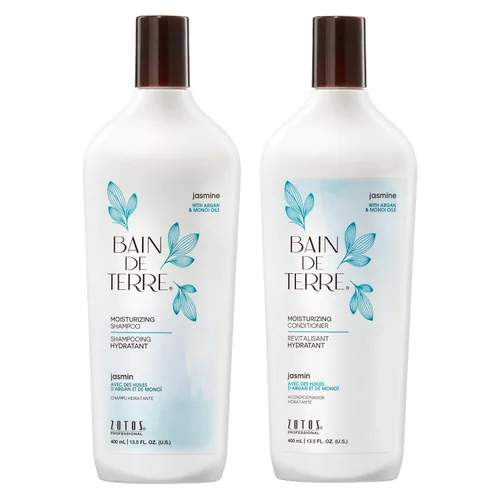 Bain de Terre Champú hidratante de jazmín, lujosa hidratación para cabello seco con aceites de argán y monoi, sin parabenos, seguro para el color,