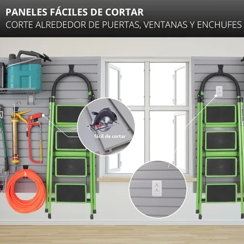 Miniatura 4 de Organizador de pared de listones, paneles de pared de garaje, paneles de pared de listones grises de 4 x 8 pies, sistemas de almacenamiento de pared
