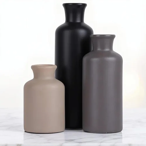 Juego de 3 jarrones de cerámica, modernos jarrones neutros para decoración del hogar, jarrones de cerámica rústica para hierba de pampas, flores
