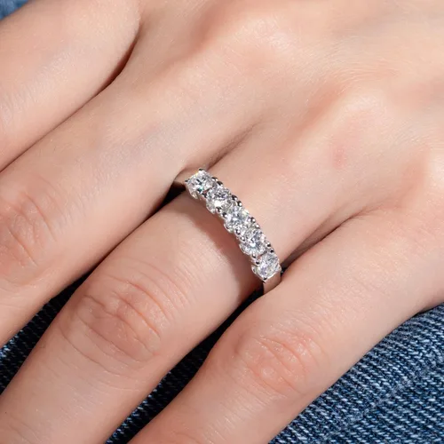 Miniatura 6 de Anillos de eternidad de moissanita, anillos de boda, color D, claridad VVS1, redondo, corte brillante, plata de ley 925, 56 piedras, anillos