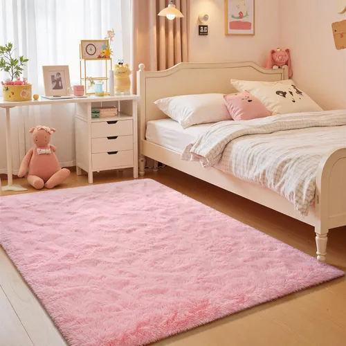 Miniatura 21 de JUNOVO - Alfombra de área lavable, antideslizante, alfombras ultra suaves de 4 x 5.3 pies, alfombras esponjosas para dormitorio, niños, niñas, Azul