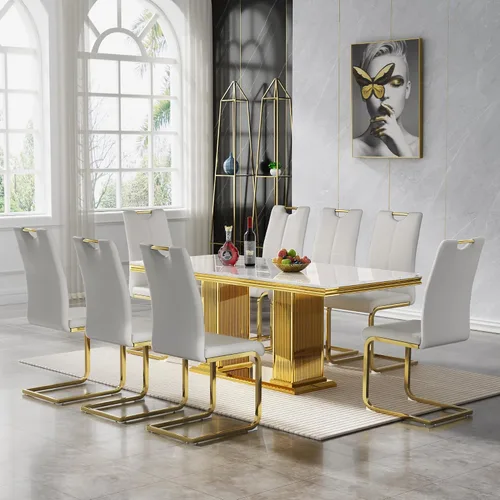 Miniatura 63 de 5 Piece Black Marble Dining Table Set for 4, Modern Faux Marble Kitchen Dining Room Tables with 4 Leather Chairs Set, 68.11" Luxury Rectangular