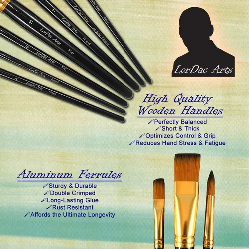 Miniatura 4 de Juego de pinceles de pintura, 7 pinceles de artista para pintar con acrílico, gouache, óleo y acuarela. Calidad de arte profesional en lienzo