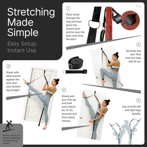 Miniatura 7 de TTolbi Door Leg Stretcher Strap with Sturdy Door Anchor & Resistance Band - Splits & Flexibility Trainer for Ballet, Dance, Gymnastics, Cheer, Pole
