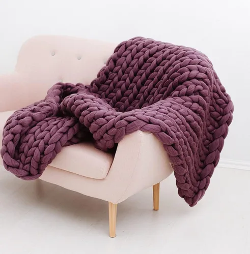 Miniatura 22 de Manta de punto grueso de 50 x 60 pulgadas, manta gigante tejida a mano con hilo 100% de lana merina, hecha a mano para cama, sofá, manta bohemia