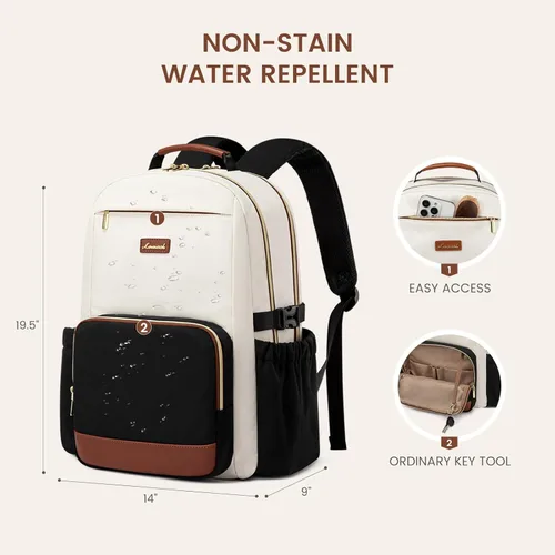 Miniatura 49 de LOVEVOOK Mochila para laptop para mujer, 15,6 pulg. Beige - Negro - Castaño