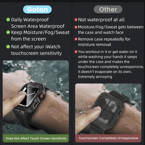 Miniatura 2 de Goton Estuche impermeable 3 en 1 con correa para Apple Watch con protector de pantalla de vidrio templado incorporado de 40 mm, cubierta frontal
