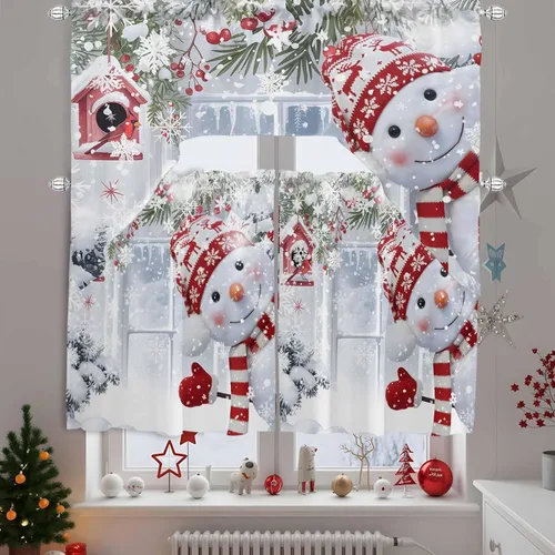 Miniatura 14 de Bonito muñeco de nieve, cenefa de cocina, cenefa con bolsillo para barra, paneles de cortina para dormitorio, sala de estar, baño, cafetería