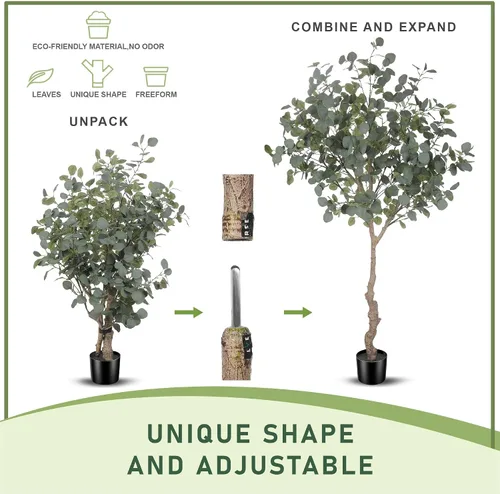 Miniatura 6 de LYERSE Árbol de eucalipto artificial de 6 pies en maceta de vivero de plástico, tallos altos de eucalipto sintético, plantas falsas con 846 hojas