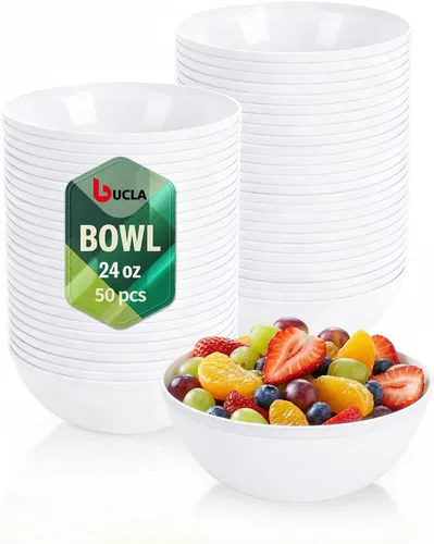 Miniatura 13 de bUCLA Paquete de 50 unidades de cuencos de plástico blanco de 12 oz - Cuencos de salsa de plástico blanco desechables premium resistentes - Ideal