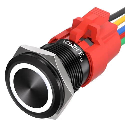 Miniatura 12 de APIELE Interruptor momentáneo de botón de encendido y apagado de 0.748 in de aleación de aluminio con cabezal de ojo de ángel LED de 12 V