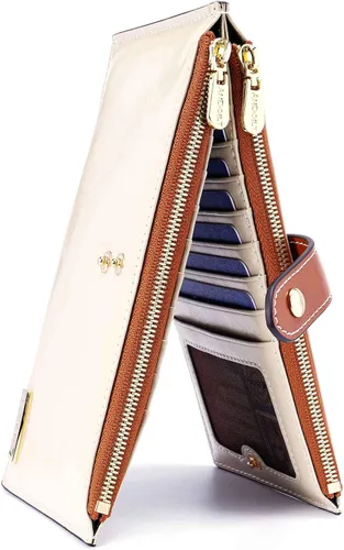 Miniatura 22 de ANDOILT - Cartera de cuero genuino para mujer con bloqueo RFID para tarjeta de crédito con cremallera