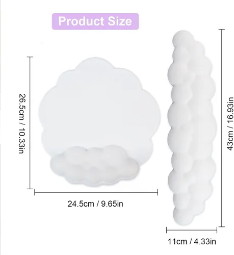 Miniatura 5 de Cloud - Juego de reposamuñecas para teclado y alfombrilla para mouse con reposamuñecas ergonómico, lindo soporte para reposamuñecas de espuma Blanco