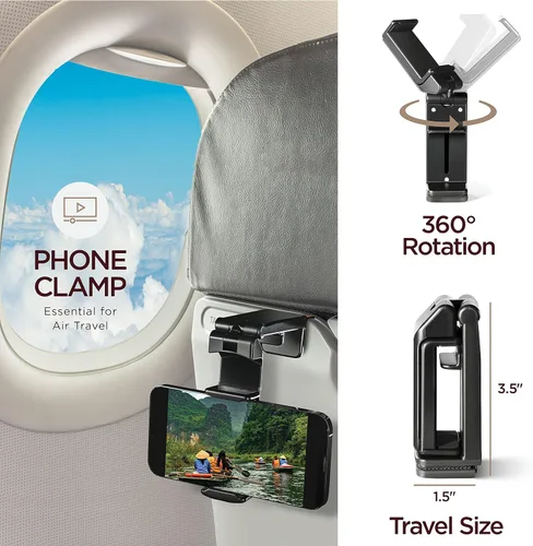 Miniatura 4 de Homeify Kit de viaje en avión, almohada ajustable para el cuello del avión de espuma viscoelástica con soporte para teléfono, máscara de ojos, Gris