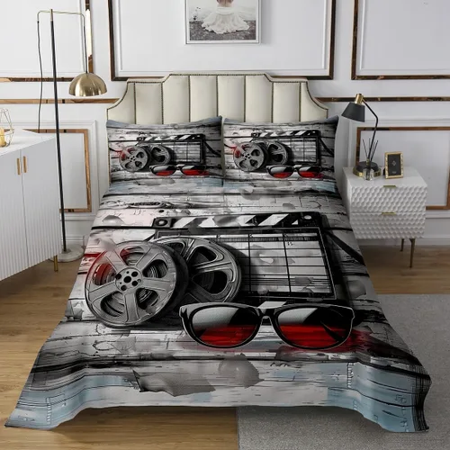 Miniatura 10 de Homewish Theater Cinema Poster Quilt Sets Twin Size,Retro Movie Bedspread Coverlet 2Pcs for Kids Girls Boys Room Decor,Popcorn Quilts Set Movie