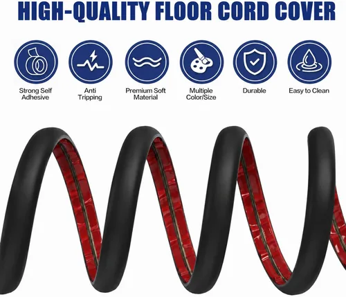 Miniatura 3 de Cubierta autoadhesiva para cables de suelo, gestión de cables de 3.3 pies, protector de tira de extensión para cables, evita tropiezos de cables