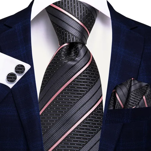 Miniatura 196 de Hi-Tie Corbatas de seda para hombre, diseño de cachemira a rayas, con bolsillo, gemelos cuadrados, conjunto formal de negocios