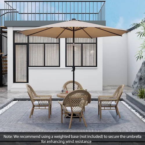 Miniatura 8 de Giantex Sombrilla de patio de 10 pies con 112 luces solares de lluvia de meteoritos, sombrilla de mercado para mesa al aire libre con 8 varillas