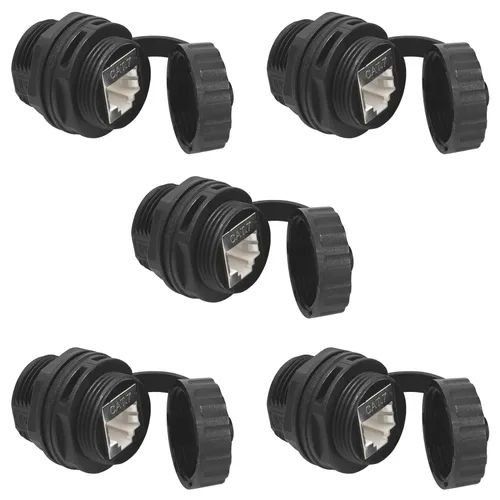 Miniatura 9 de 5 unids Panel de montaje blindado RJ45 impermeable Cat5/5e/6 8P8C conector Ethernet LAN Cable adaptador de doble cabeza con impermeable/tapa