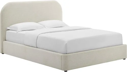 Miniatura 3 de Modway Keynote - Marco de cama Queen moderno con cabecera en forma de curva en tejido jaspeado marfil, tapicería de tela jaspeada, cama