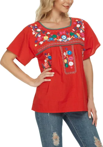 Miniatura 6 de YZXDORWJ - Cómoda blusa mexicana bordada de verano y sin mangas para mujer