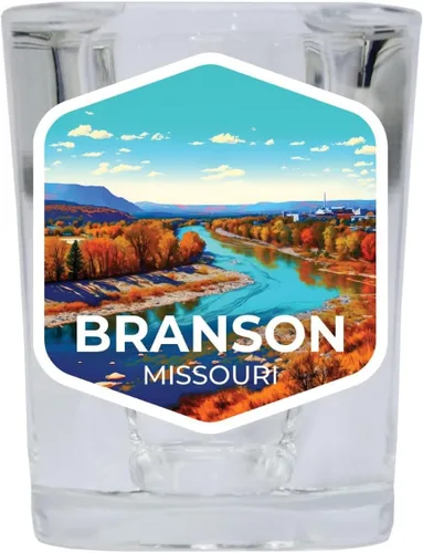 Miniatura 3 de Branson Missouri Design B Souvenir - Vaso de chupito cuadrado de 2.5 onzas, base azul, paquete de 2