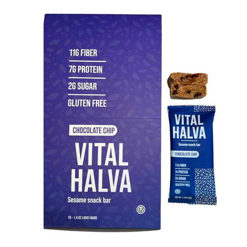 NUEVO SABOR: Barra de sésamo Vital Halva Gut-Friendly Gut, 0.43 oz de fibra, 0.27 oz de proteína, 0.04 oz de azúcar añadida, snack vegano sin gluten