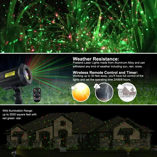 Miniatura 4 de Poeland Luces de jardín con láser en movimiento Luces de Navidad Proyector de estrellas para el hogar y el jardín