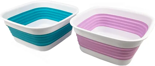 SAMMART Tina plegable de 8 litros (2.1 galones) - Tina plegable - Lavabo portátil - Tina de plástico que ahorra espacio (azul cerámica/morado pálido