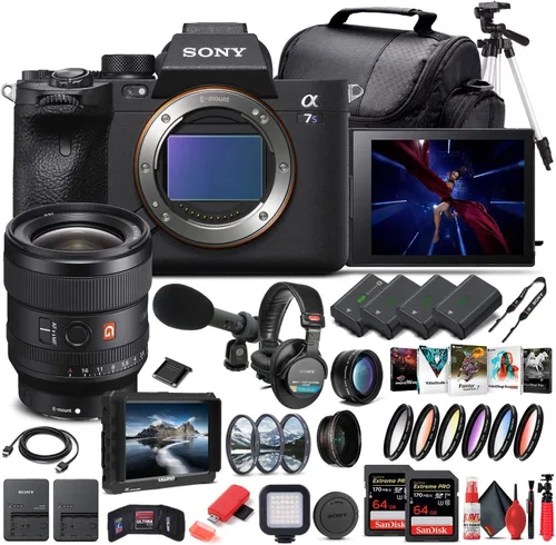 Sony Cámara digital sin espejo Alpha a7S III (solo cuerpo) (ILCE7SM3/B) + lente Sony FE de 0.945 in + monitor 4K + auriculares Pro + micrófono Pro +