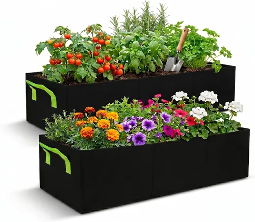 Bolsas de cultivo de plantas, paquete de 2, 38 galones, 3 agujeros rectangulares | Plantación elevada de tela, transpirable, para papa, tomate,