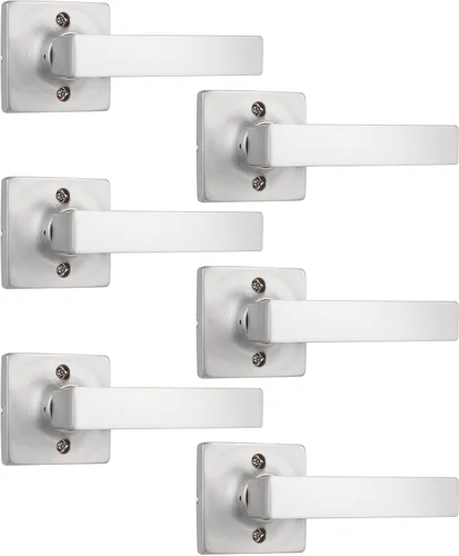Miniatura 26 de GOBEKOR Paquete de 1 palanca de paso, manijas de puerta rectas de níquel satinado para cerradura de puerta de armario, manija cuadrada de puerta